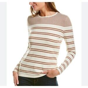 J. McLaughlin sweater the Poet tan/white stripped ribbed knit crew neck SZ SM